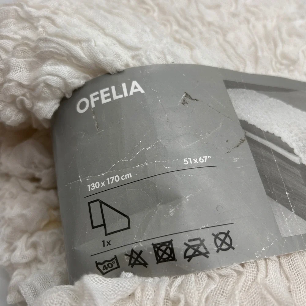 IKEA Ofelia Crinkle Throw Blanket White Textured Ruffled 51x67 601.315.93